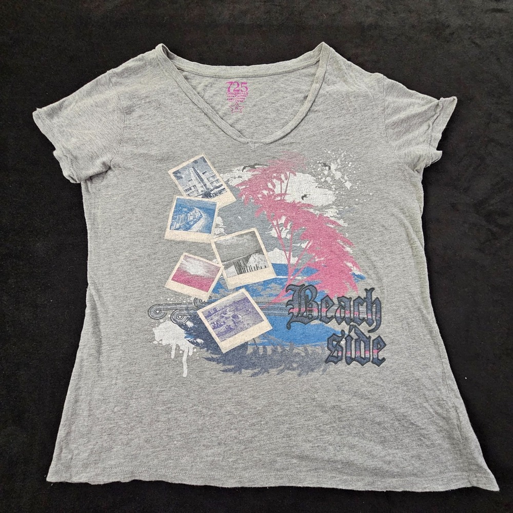 Beach Side 725 Originals Gray Short Sleeve Cotton V-Neck T-Shirt Women's 2X